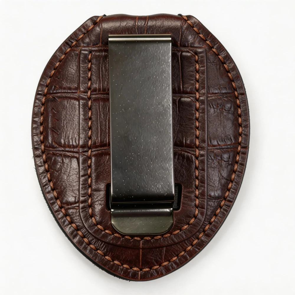 Personalized Genuine Leather Oval Police Badge Holder - B003 Case with Belt Clip & Neck Chain