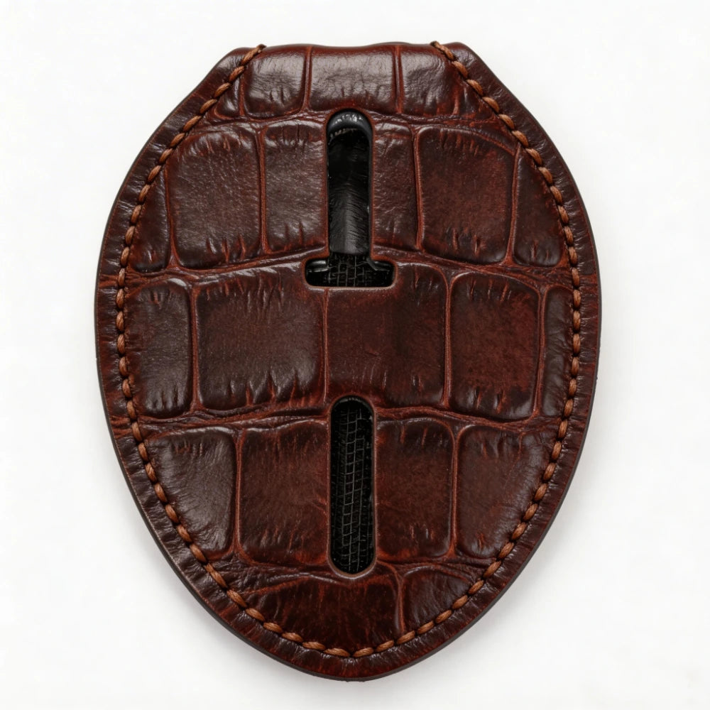 Personalized Genuine Leather Oval Police Badge Holder - B003 Case with Belt Clip & Neck Chain