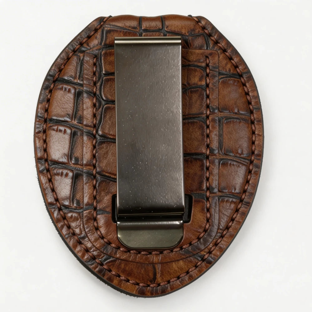 Personalized Genuine Leather Oval Police Badge Holder - C003 Case with Belt Clip & Neck Chain