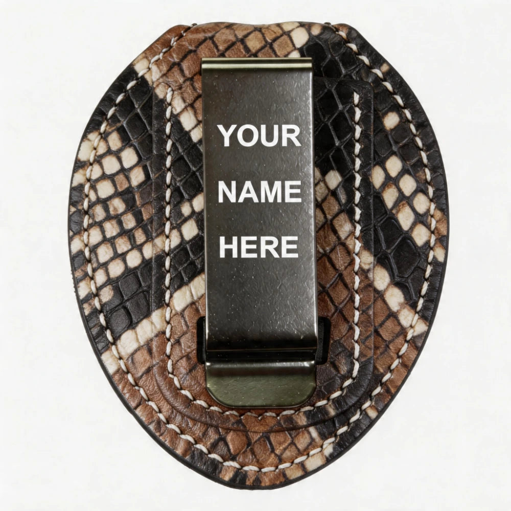 Personalized Genuine Leather Oval Police Badge Holder - P007 Case with Belt Clip & Neck Chain