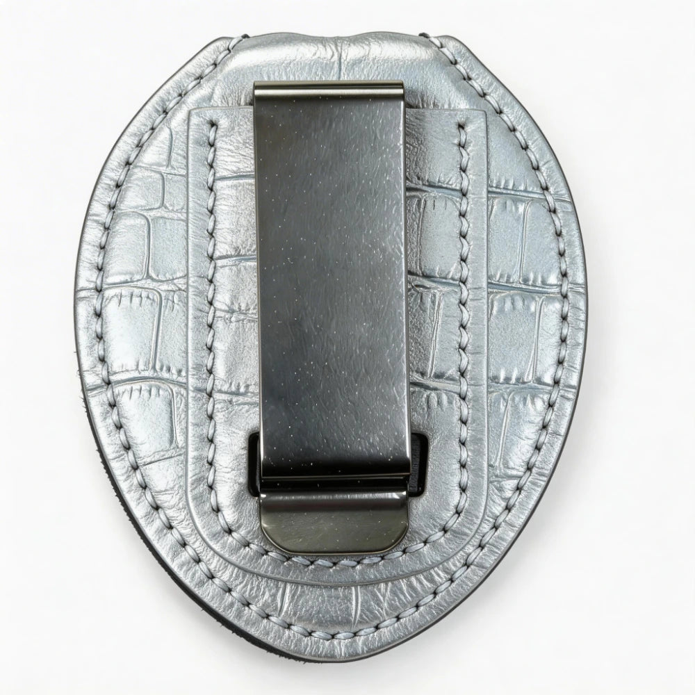 Personalized Genuine Leather Oval Police Badge Holder - B006 Case with Belt Clip & Neck Chain