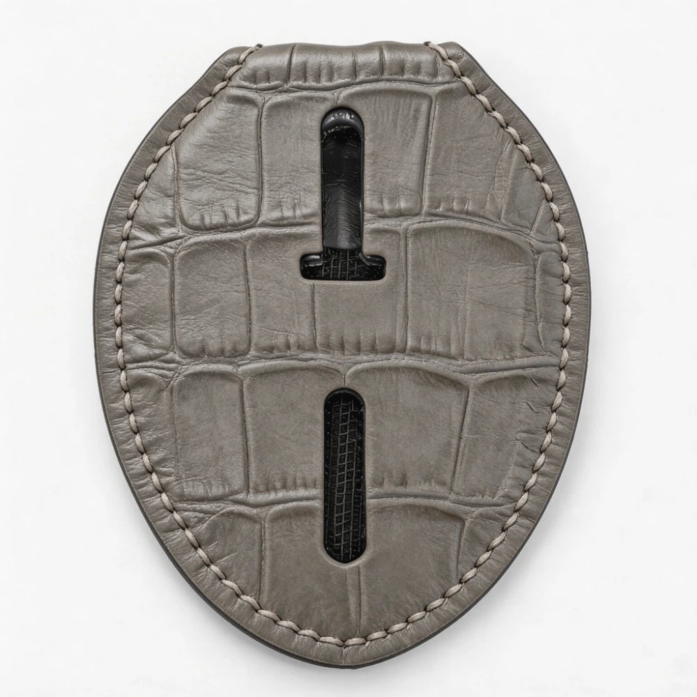Personalized Genuine Leather Oval Police Badge Holder - B007 Case with Belt Clip & Neck Chain