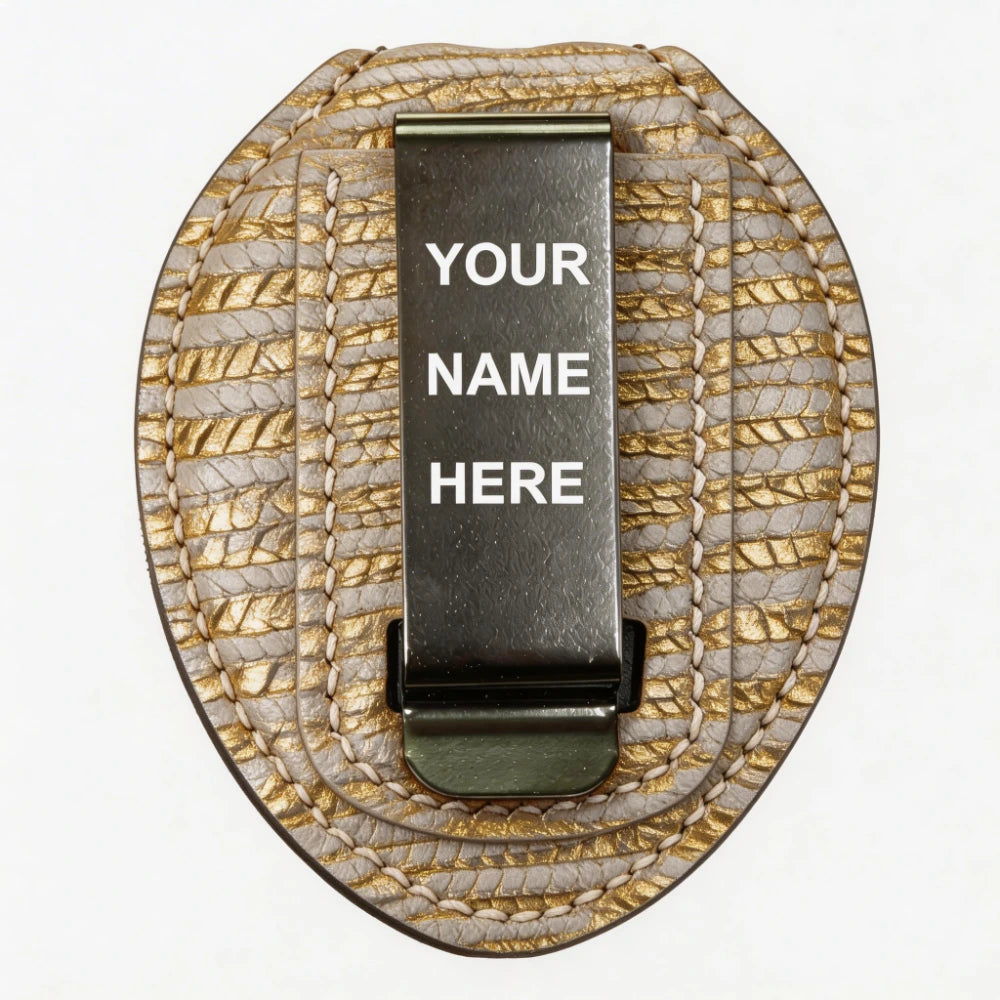 Personalized Genuine Leather Oval Police Badge Holder - L001 Case with Belt Clip & Neck Chain