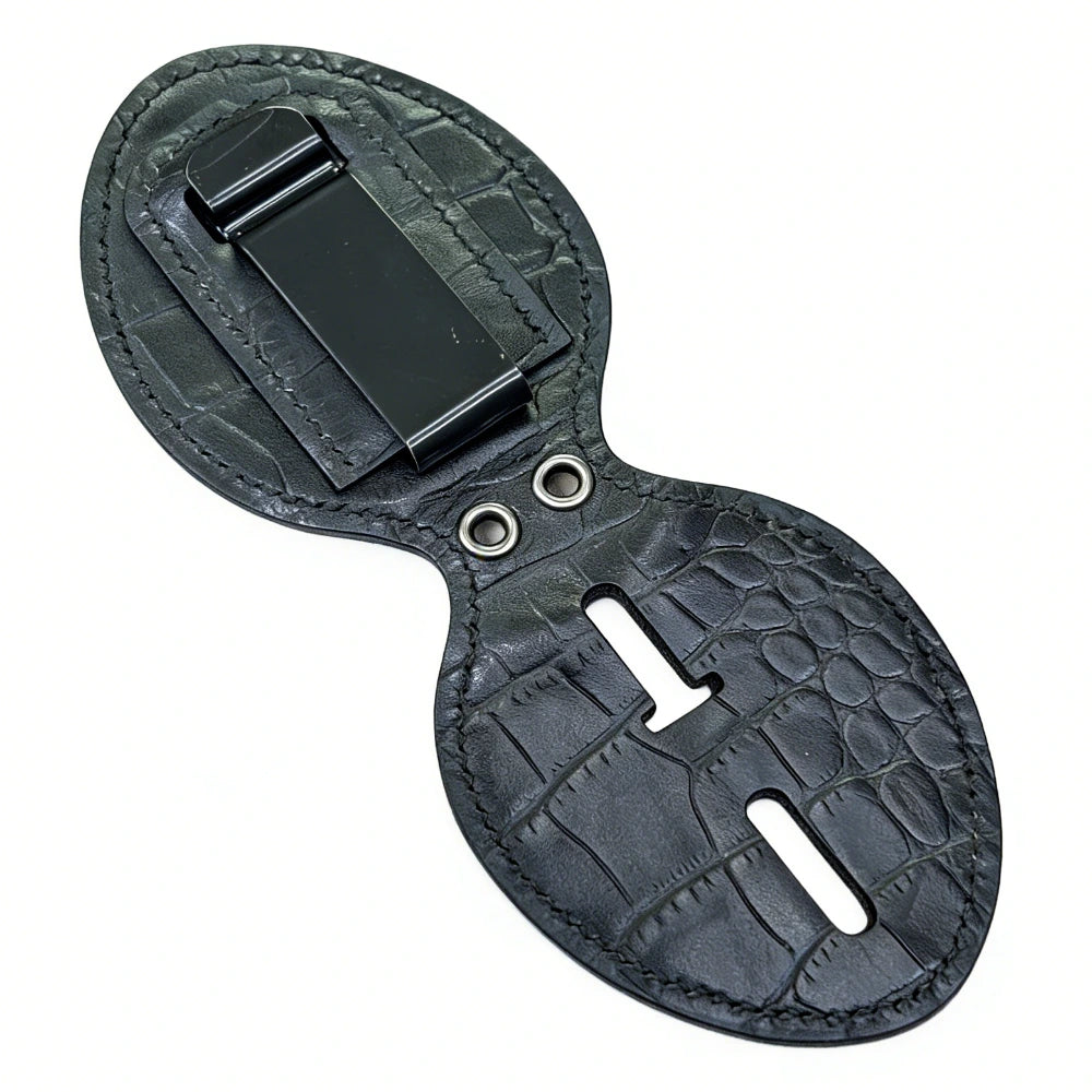Personalized Genuine Leather Oval Police Badge Holder - Crocodile pattern Case with Belt Clip & Neck Chain