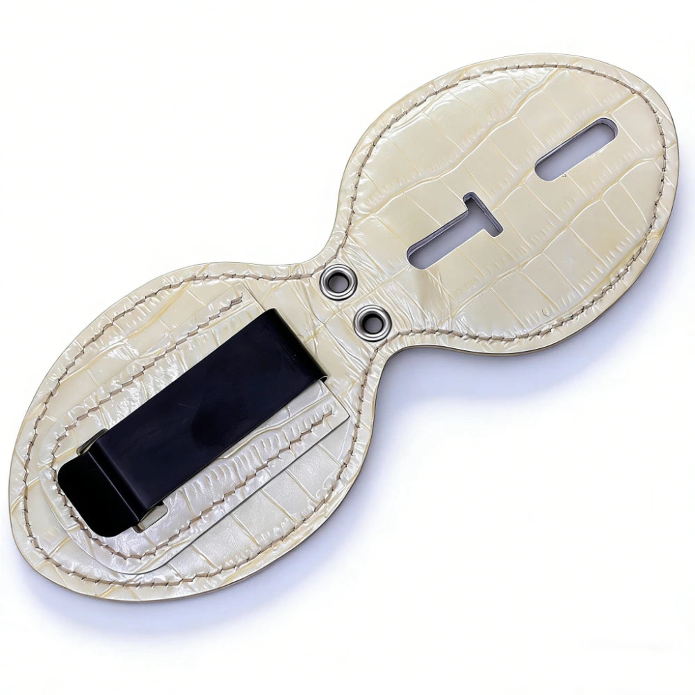 Personalized Genuine Leather Oval Police Badge Holder - Bamboo-joint pattern Case with Belt Clip & Neck Chain