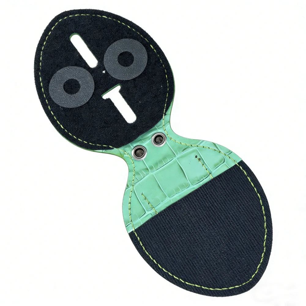 Personalized Genuine Leather Oval Police Badge Holder - Green Bamboo-joint pattern Case with Belt Clip & Neck Chain