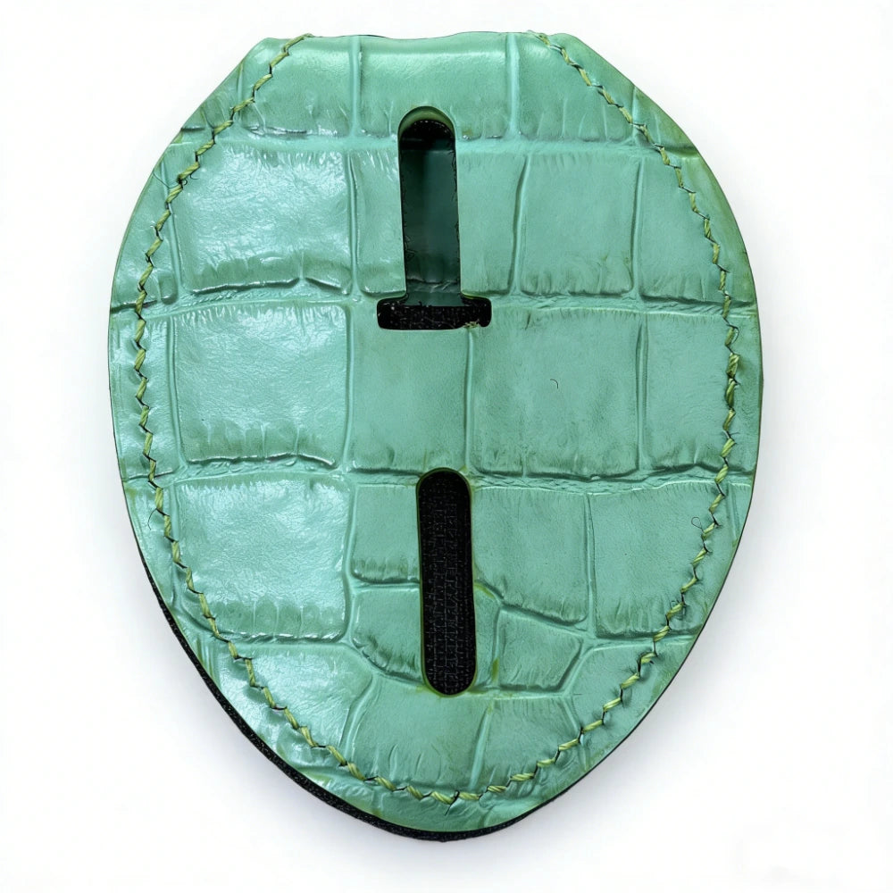 Personalized Genuine Leather Oval Police Badge Holder - Green Bamboo-joint pattern Case with Belt Clip & Neck Chain